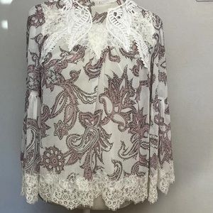 12-24 Ann Taylor LOFT white blouse top XS NWT crochet lace paisley feminine